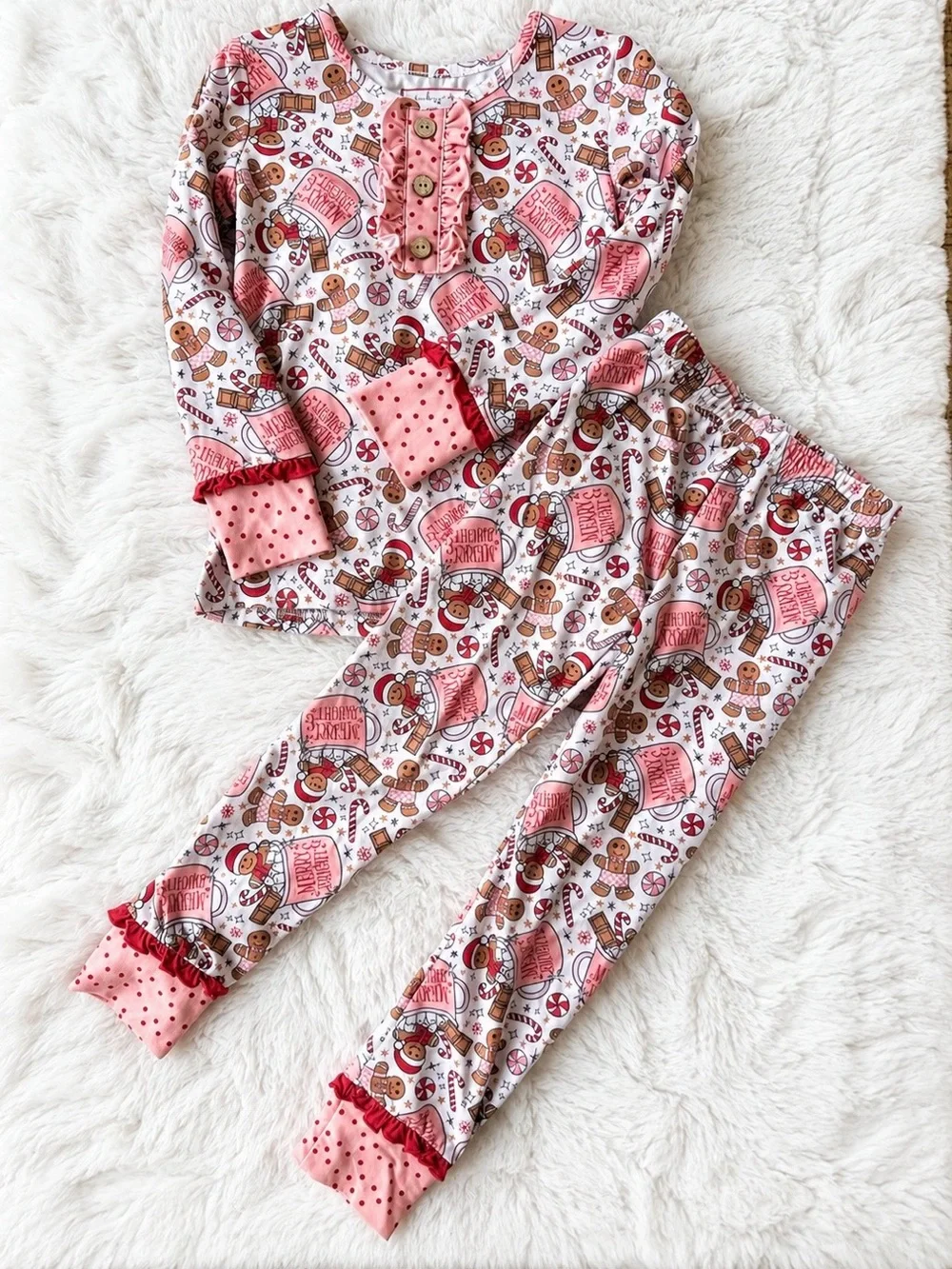 Cheeky Plum Girls Gingerbread Christmas Pajama Set Holiday EUC Size 5T